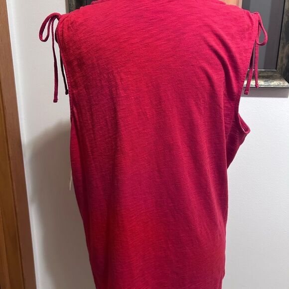 Liz Claiborne Red Floral V-Neck Sleeveless Tie Shoulders Tank Top NEW - Picture 8 of 14